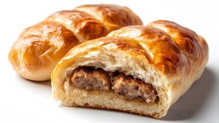 Sausage bread delight bakery food closeup white background gourmet