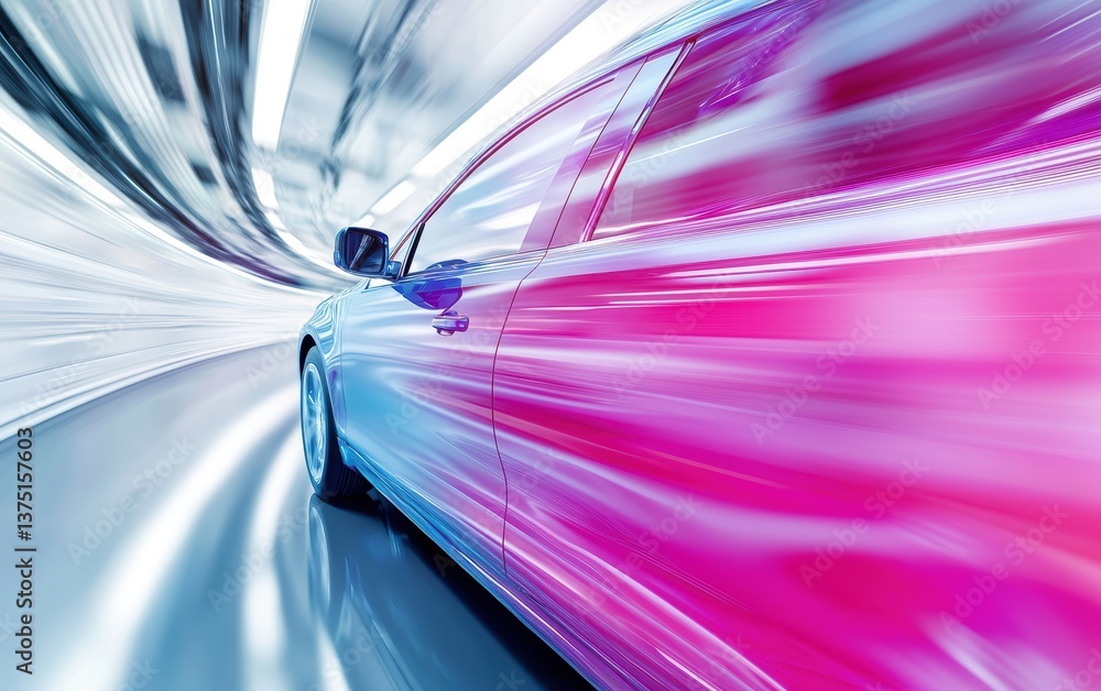 Poster a dynamic, blurred image of a car in motion, conveying speed and energy with vibrant colors and a se