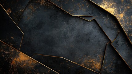 Naklejka premium Abstract dark background with gold geometric shapes and cracked texture ideal for luxury ing designs and presentations providing a sophisticated and elegant visual appeal.