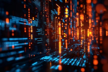 Obraz premium Dynamic digital code pulsates in augmented reality, forming a striking visual display that highlights the interaction of technology and data in a vibrant environment Generative AI