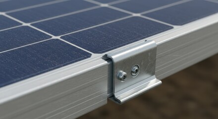 Close-up of a Solar Panel Mounting Bracket on an Aluminum Frame, Highlighting the Connection and Structure in a Renewable Energy System