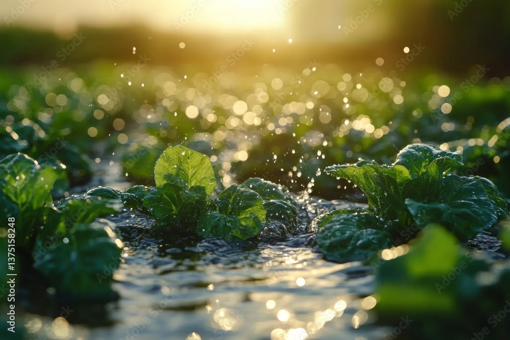 Poster automated irrigation systems efficiently water vibrant crops in a field, enhancing growth while the 