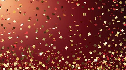 Shiny gold confetti scattered on an elegant red backdrop, perfect for festive themes, award ceremonies, special occasions, and holiday celebrations with a glamorous touch

