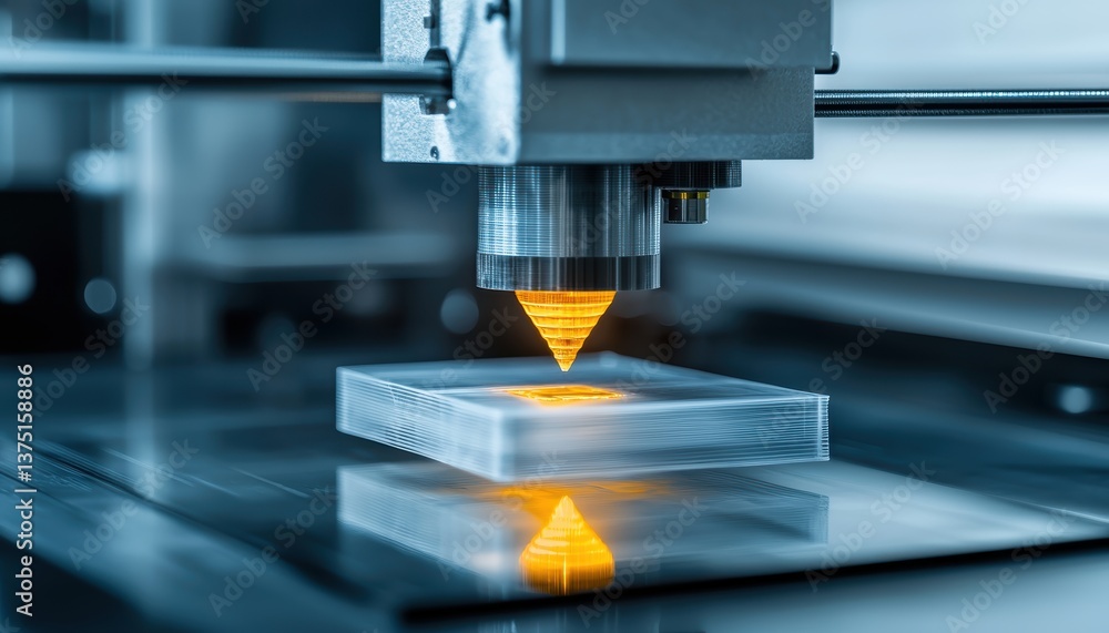 Poster a modern 3d printer is creating a translucent object, showcasing advanced technology and precision i