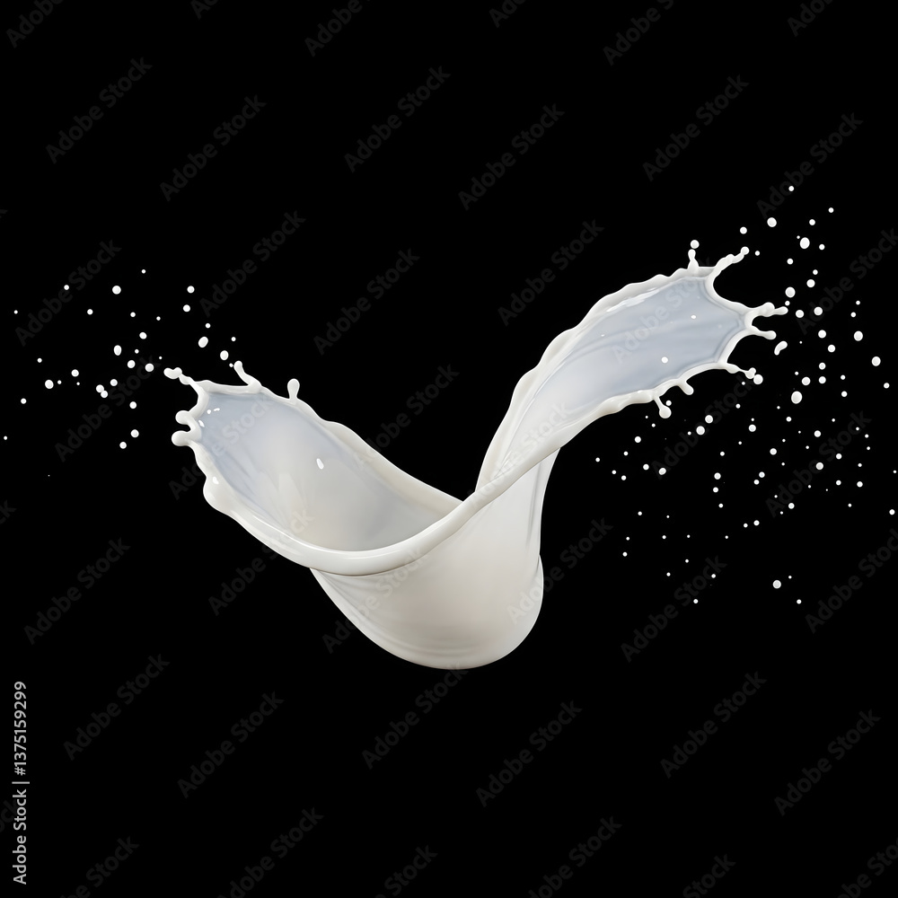 Poster milk's dynamic splash: a dynamic splash of fresh, creamy milk bursts against a dark backdrop, creati