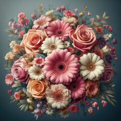 Floral bouquet made of Alstroemeria, Gerber, Rose, and Chrysanthemums