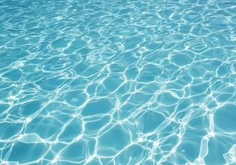 Serene turquoise water shimmering under sunlight, a tranquil summer scene capturing the refreshing coolness of a pool's surface.