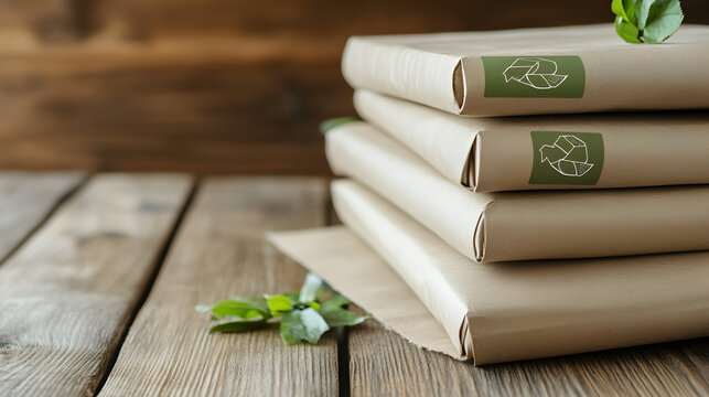 of eco-friendly packaging with a green business logo printed on recycled material 