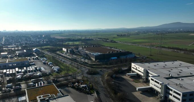 Data center complex building, the Data Center FRA-2, computing center, cloud server space. IT technology.