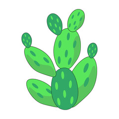 Green cactus. Plant of environment. Succulent. Flat cartoon design. One icon isolated on  white background.