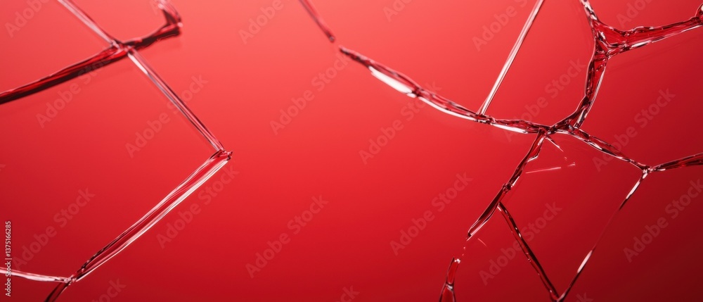 Poster close-up of a broken glass surface. the glass appears to be broken into multiple pieces, with some o