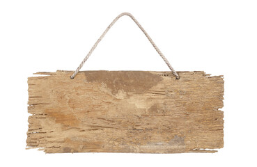 Old wood, decay old wooden sign planks with rope textures isolated on white