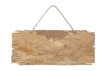 Old wood, decay old wooden sign planks with rope textures isolated on white