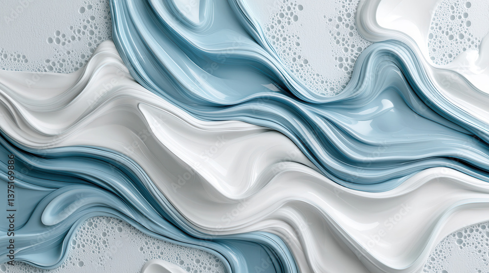 Poster abstract fluid waves in soft blue and white tones create serene and dynamic composition