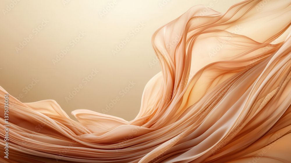 Poster ethereal flowing fabric in soft beige tones, creating serene and abstract wave like motion