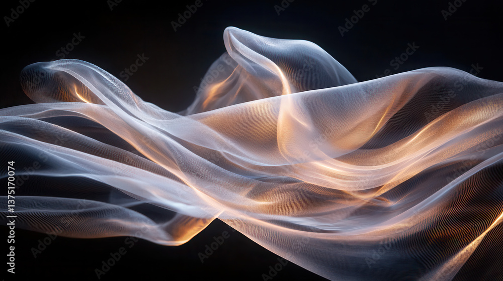 Poster silky abstract waves with gentle gradient fade, glowing softly against dark background