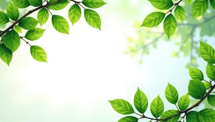 Obraz premium Green branches on white background with leaves, greenery, foliage