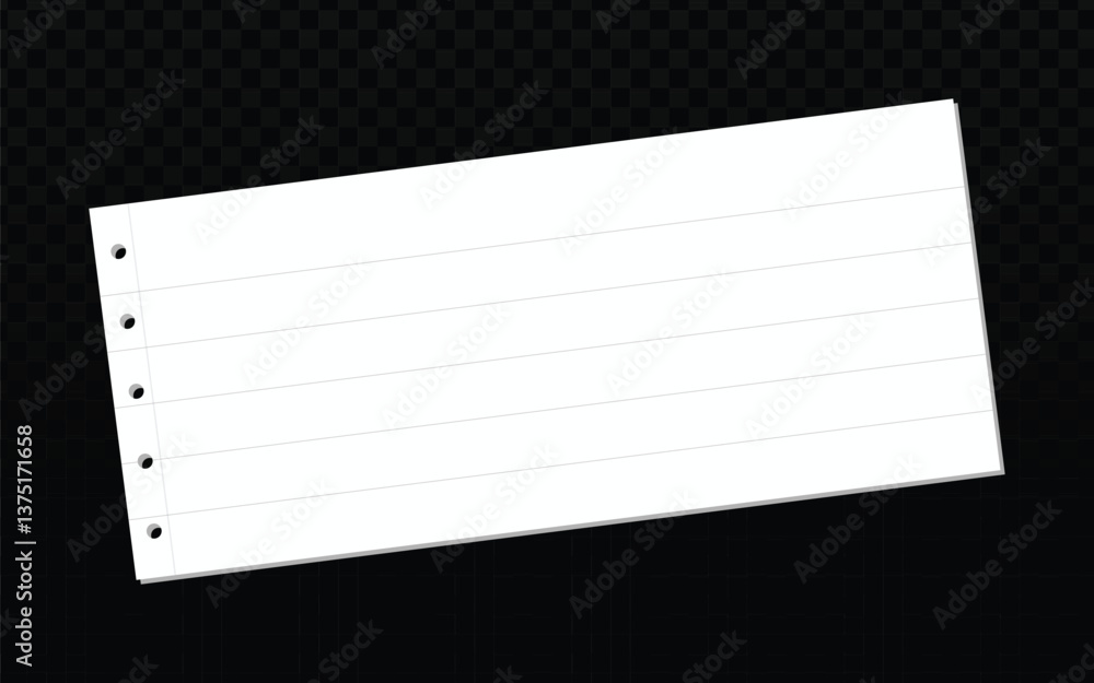 Poster a white rectangular sheet of lined paper with holes punched along the left edge, tilted on a dark ch