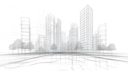 Architectural blueprint of a modern city skyline