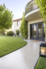 Obraz premium Beautiful home entrance showcasing elegant landscaping and a welcoming atmosphere