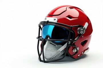 Fototapeta premium Isolated helmet, facemask visible against pure white backdrop , closeup, protective gear