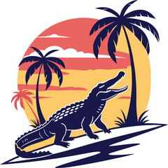  A crocodile silhouette vector illustration art.