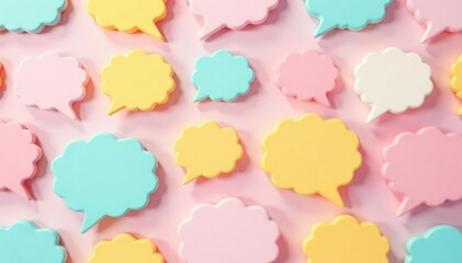 Seamless pastel speech bubble pattern, whimsical design, colorful, sweet, simple