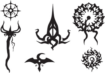 Set of decorative gothic and mystical elements, ornaments, symbols. Hand drawn vector illustration	