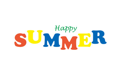 夏の訪れを祝福する、Happy Summer（ハッピーサマー）の文字の、シンプルなロゴマーク（ベクター素材）
