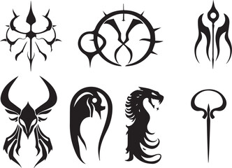 Set of decorative gothic and mystical elements, ornaments, symbols. Hand drawn vector illustration	