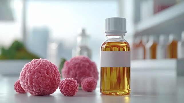 Smart nanoparticles delivering chemotherapy drugs directly to tumor cells reducing side effects precision medicine Stock Photo with side copy space
