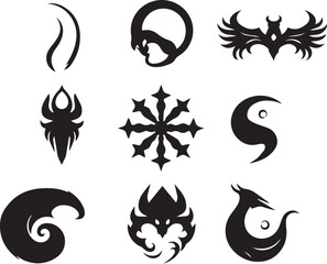 Set of decorative gothic and mystical elements, ornaments, symbols. Hand drawn vector illustration	