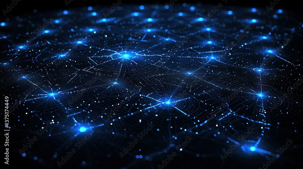 Poster abstract digital network: a glowing constellation of interconnected nodes forming a complex web of d