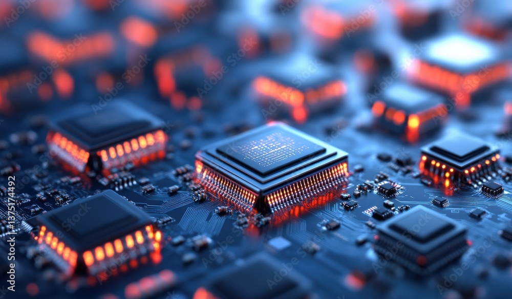 Poster high-tech circuit board with integrated circuits
