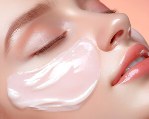 Fototapeta premium Facial mask application beauty studio skincare process indoor close-up self-care routine for radiant skin
