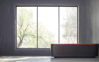 Fototapeta premium Modern interior of a minimalist room with large windows and natural light in the daytime