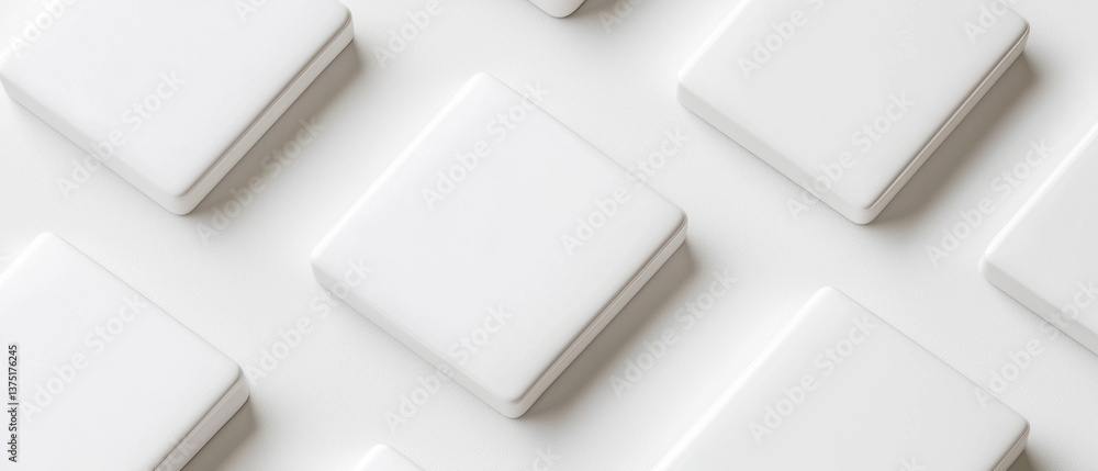 Fototapete group of white square-shaped objects arranged in a scattered pattern on a white surface. the objects