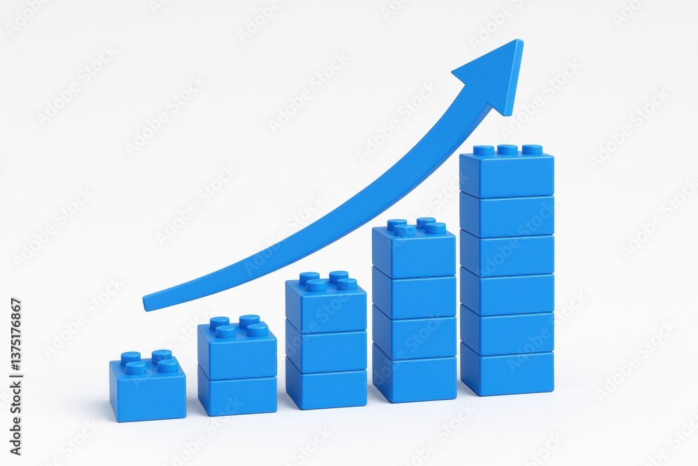 Poster building blocks of growth: a visual representation of growth and progress, depicted through a rising