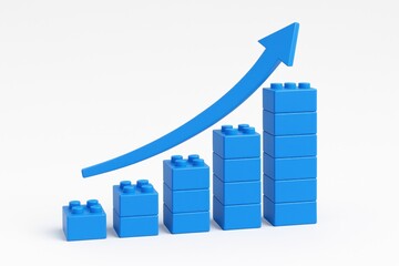 Building Blocks of Growth: A visual representation of growth and progress, depicted through a rising graph constructed from vibrant blue building blocks.