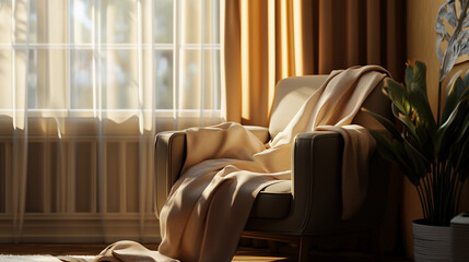 Cozy Chair with Blanket by Window
