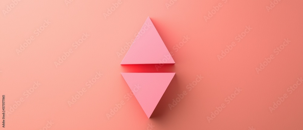 Poster minimalistic illustration of two pink triangles on a peach-colored background. the triangles are arr