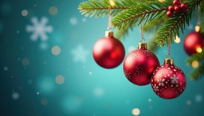 Fototapeta premium Colorful Christmas ornaments hanging from a branch , festive, branches