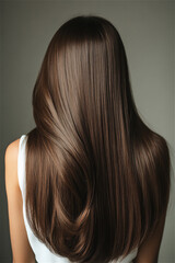 woman with Shiny glossy brown straight Long hair