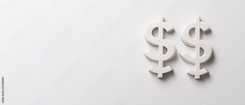 Poster two white dollar signs on a plain white background. the dollar signs are identical in size and shape