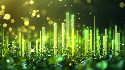 Glowing Data Bars Emerging from Flourishing Sprouts Showcasing Growth and Innovation - Powered by Adobe