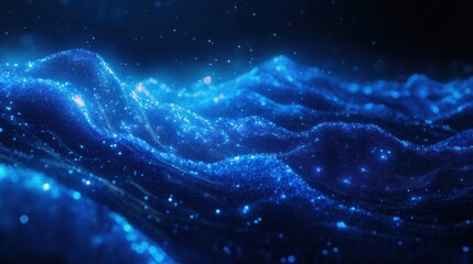 Obraz premium Abstract digital landscape of glowing blue particles