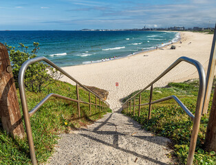 A view of City Beach in Wollongong, New South Wales, Australia while lifeguards patrol to keep swimmers safe