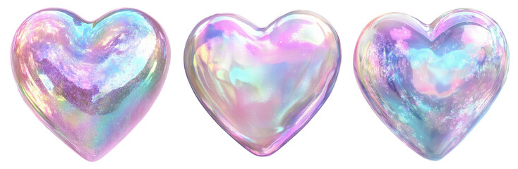 A Collection of Iridescent Heart-Shaped Gems Exuding Soft Pastels and Luminescence, Perfect for Romantic or Artistic Inspirations