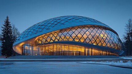 Obraz premium The Domed Concert Hall at Dusk: Architectural Marvel in Winter