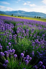 Obraz premium lavender field with mountains in the background